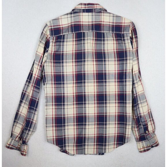 VINTAGE WOMEN'S BLUE & BEIGE PLAID LONG SLEEVE BUTTON-UP SHIRT - ESSENTIALS - 10 - Picture 7 of 8